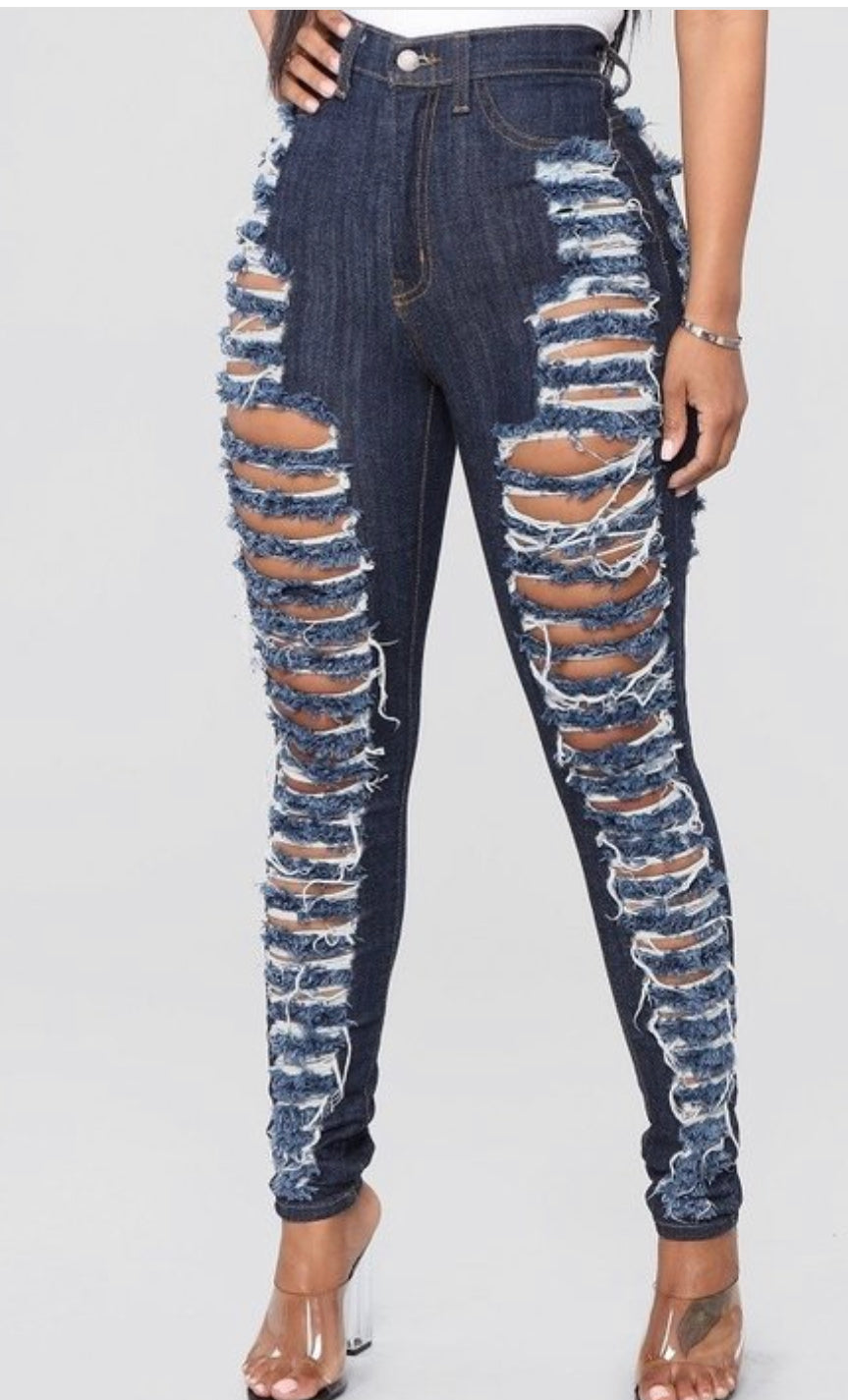 High Rise Sliced Jeans